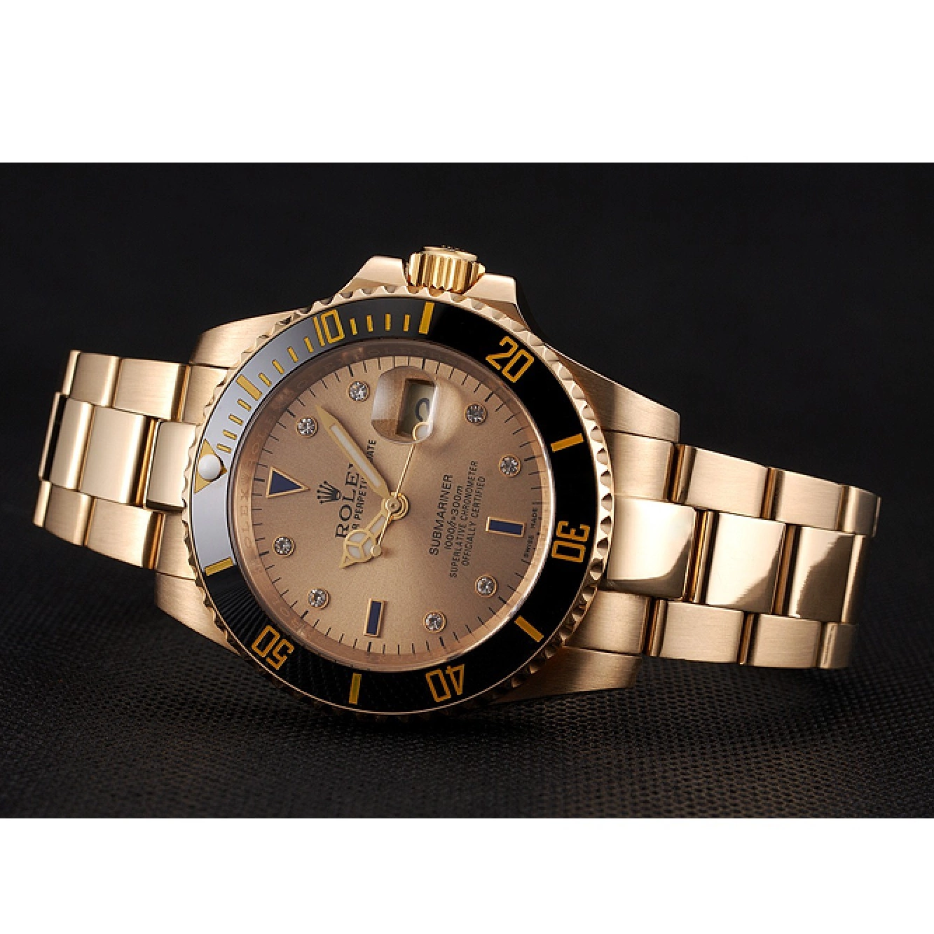 Rolex aaa copy Markings And With Bracelet Gold Gold Bezel Yellow Submariner Diamond Swiss Case Rolex Dial Black 0629
